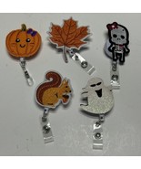 5 Cute Halloween Badge Reel Lot Pumpkin Ghost Skeleton Fall Autumn Leaf ... - $368.22 MXN