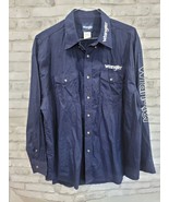 Wrangler Team Logo Solid Print Long Sleeve Button Down Western Shirt Nav... - $685.23 MXN