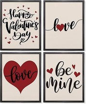 Valentines Day Wall Art Decor Be Mine Wall Print Unframed Set of 4 Love Heart Va - £18.80 GBP