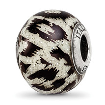 Silver Reflections White &amp; Black w/Glitter Overlay Glass Bead QRS2265 - £29.76 GBP