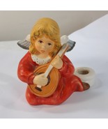 Vintage Goebel Weihnacht angel girl candle holder red dress Mandolin 42-077 - $418.15 MXN