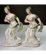 2 Antique Vintage Japan Green White Dancing Pose Porcelain Figurines Dec... - €39,12 EUR