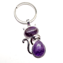 Amethyst Cat Keyring Large Crystal Gemstone Protection Stone Great Gift Unique - £5.77 GBP