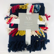 Multi Color Fringed Throw Blanket 50&quot; X 70&quot; Blue Holiday Gift Noble Excellence - £54.59 GBP