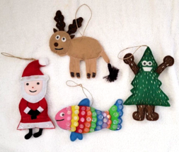 Pottery Barn St Jude Four Felt Christmas Ornaments Santa Fish Tree Reindeer Nwot - £19.92 GBP