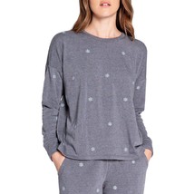 P.J. Salvage Women&#39;s Snowflakes Crewneck Cozy Sweatshirt Top Grey B4HP - £19.71 GBP
