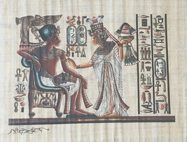 Framed Throne of King Tutankhamun &amp; Queen Ankhesenam Egypt Papyrus Art Painting - £388.41 GBP