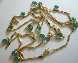 Bezel Set Aqua Crystal Necklace Gold Plated 50&quot; Long Dangle Wear Double ... - £39.37 GBP