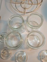 4 Condiment Glass Jars with Lids in a Metal Round Holder VTG image 7