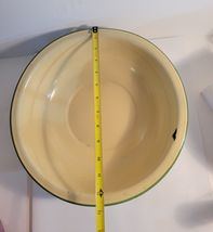 Vintage Enamel Basin Bowl 13" Cream with Green Trim image 3