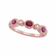 18kt Rose Gold Womens Oval Ruby Diamond Alternating Band Ring 7/8 Cttw - £617.01 GBP