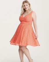 Torrid Plus Size Dress Size 24 Coral Pink Embroidered Chiffon Fit Flare ... - $39.60