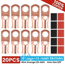 (20) 1/0 Awg Gauge Copper Lugs W/ Red &amp; Black Heat Shrink Ring Terminals... - £26.58 GBP