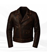 Men's Distressed Brown Leather Biker Jacket: Handmade Retro Moto Coat - $194.95