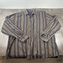 Alan Flusser Mens Shirt L Colorful Striped Long Sleeve Button Blue Orange Red - £7.49 GBP