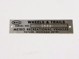 Vintage Mini Bike Atv Mrv Metro Recreational Vehicles Serial Number Plate - £3.13 GBP