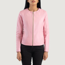 LE Elixir Pink Collarless Leather Jacket - £109.34 GBP+