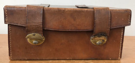 Vintage Antique Brown Red Fabric Lined Leather Traveling Train Case 7.5&quot; - £47.17 GBP