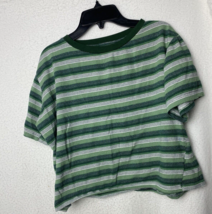 Dazy Womens Knit T-Shirt Green white Striped Short Sleeve Crew Neck S - $6.47