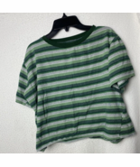 Dazy Womens Knit T-Shirt Green white Striped Short Sleeve Crew Neck S - $4.00