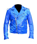 Glossy Blue Pvc EMO Jacket Men Vinyl Pvc Motorcycle Jacket WET Look Shin... - $131.00