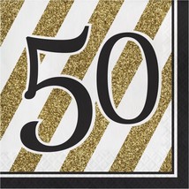 Black and Gold 50th Birthday Lunch Napkins Paper 16 Pack Fifty Party Tableware - £12.64 GBP