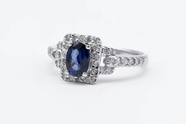 Natural Blue Sapphire Gem Diamond Ring, Wedding Ring, 18 Karat White Gold - £1,005.04 GBP