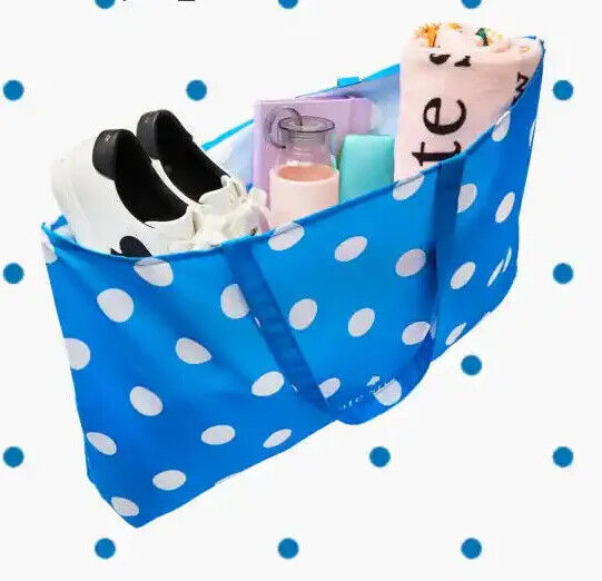 Kate Spade New York Blue Canvas Exra Large Tote White Polka Dot 25" x 15" FS