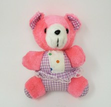 9&quot; Vintage Pink &amp; Purple Plaid Polka Dot Teddy Bear Stuffed Animal Plush Toy - $37.05