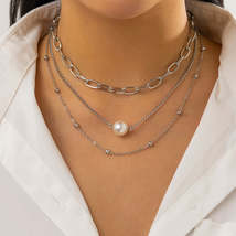 Pearl &amp; Silver-Plated Necklace Set - £11.18 GBP