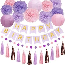Purple Birthday Party Decorations, Happy Birthday Banner (Purple,Pink) - £15.23 GBP