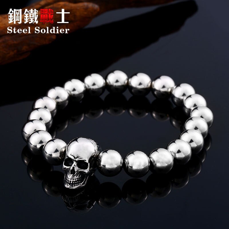 steel soldier round bead punk  biker bracelet stainless steel for men cool acces - £11.03 GBP