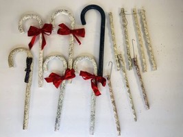 Vintage Candy Cane Glitter Ornaments Set Of 6 and 7 icicles 1950&#39;s MCM - $49.45