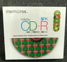 5 Pk Memorex Holiday CD-R Disks 80 Min 700 MB 52x Factory Sealed New - £12.02 GBP