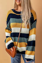 Striped Dropped Shoulder Knitted Pullover Sweater - £28.07 GBP