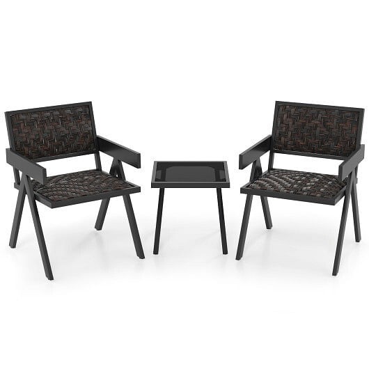 3 Pieces Patio PE Wicker Bistro Set with Quick-Drying Foam-Black - Color... - £196.64 GBP