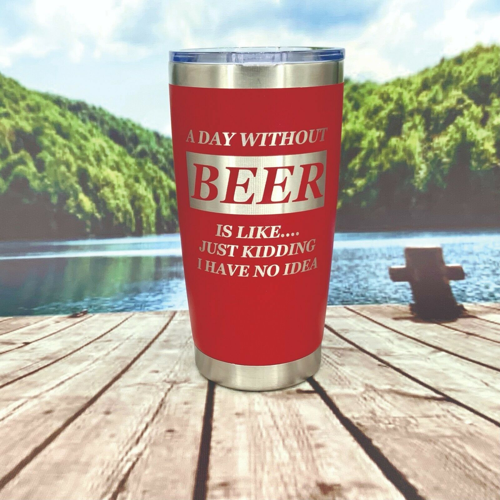 Primary image for A Day Without Beer Engraved Tumbler Cup Water Bottle Military Mug Coffee Thermos