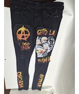 Mens GFTD LA Los Angeles Jeans Size 33 X 33 Black Skinny Distressed Psyc... - $21.77