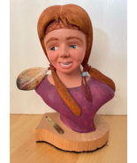 Vintage Hand Carved Wood Folk Art Sculpture Bust 8.5&quot; Consuelo Klass 1994 - $75.00