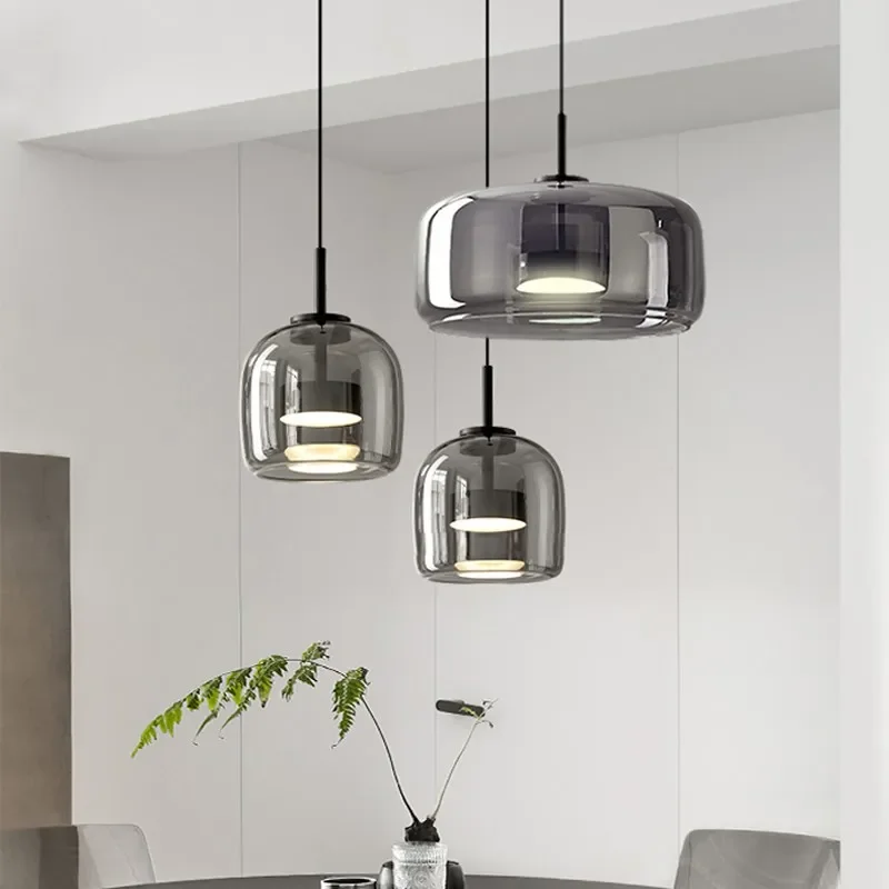 LED Modern Glass Pendant Light Amber Hanging glass Lamp For Dining Room Bar - $48.65+