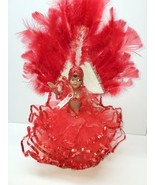 African Doll With Feather Head Piece And Red Gawn Carnival Dress Costume - £18.69 GBP