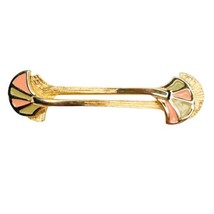 Vintage 80s Art Deco Brooch Pink Mauve Green Gold Tone Collar Bar Pin 3D 2.25” - £11.85 GBP
