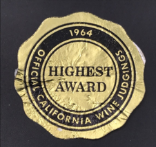 1964 Highest Award Official California Wine Judging Gold Foil Bottle Label 1.5&quot; - £10.81 GBP