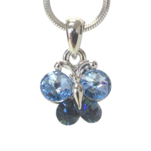 Blue Crystal Butterfly Pendant Necklace White Gold - £9.82 GBP