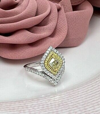 1.28 Ct Cushion Cut Yellow Offset Diamond Ring 14k White Gold Item image 3