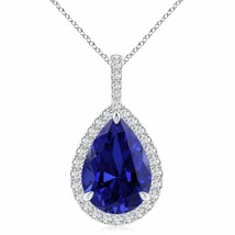 ANGARA Lab-Grown Blue Sapphire Pendant with Lab Diamond Silver (14x10mm,6.5Ct) - £1,186.77 GBP