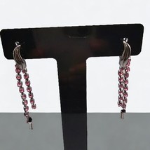 Dark Grey Metal Pink Rhinestones Women Earrings Marked 18K Gold Plated N... - $8.90