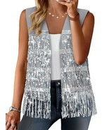 ZXZY Womens Sequin Fringe Sleeveless Vest Sparkly Lightweight Fitted Jac... - £48.74 GBP