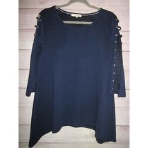 Retrelogy Womens Top Large Blue Open Long Sleeve Knit Blouse Shirt Shark... - $8.99