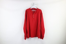 Vintage 90s Lands End Mens XL Faded Striped Long Sleeve Henley T-Shirt Red USA - £30.02 GBP